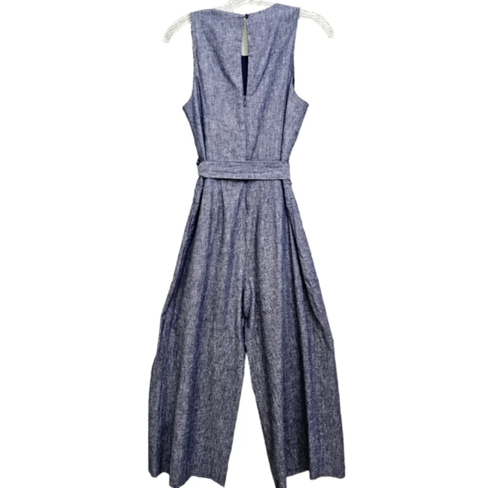 Nwot Banana Republic Blue Chambray Sleeveless Wideleg Midi Jumpsuit